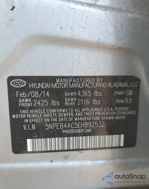 2014 Hyundai Sonata Gls from USA, damaged, VIN 5NPEB4AC5EH892532